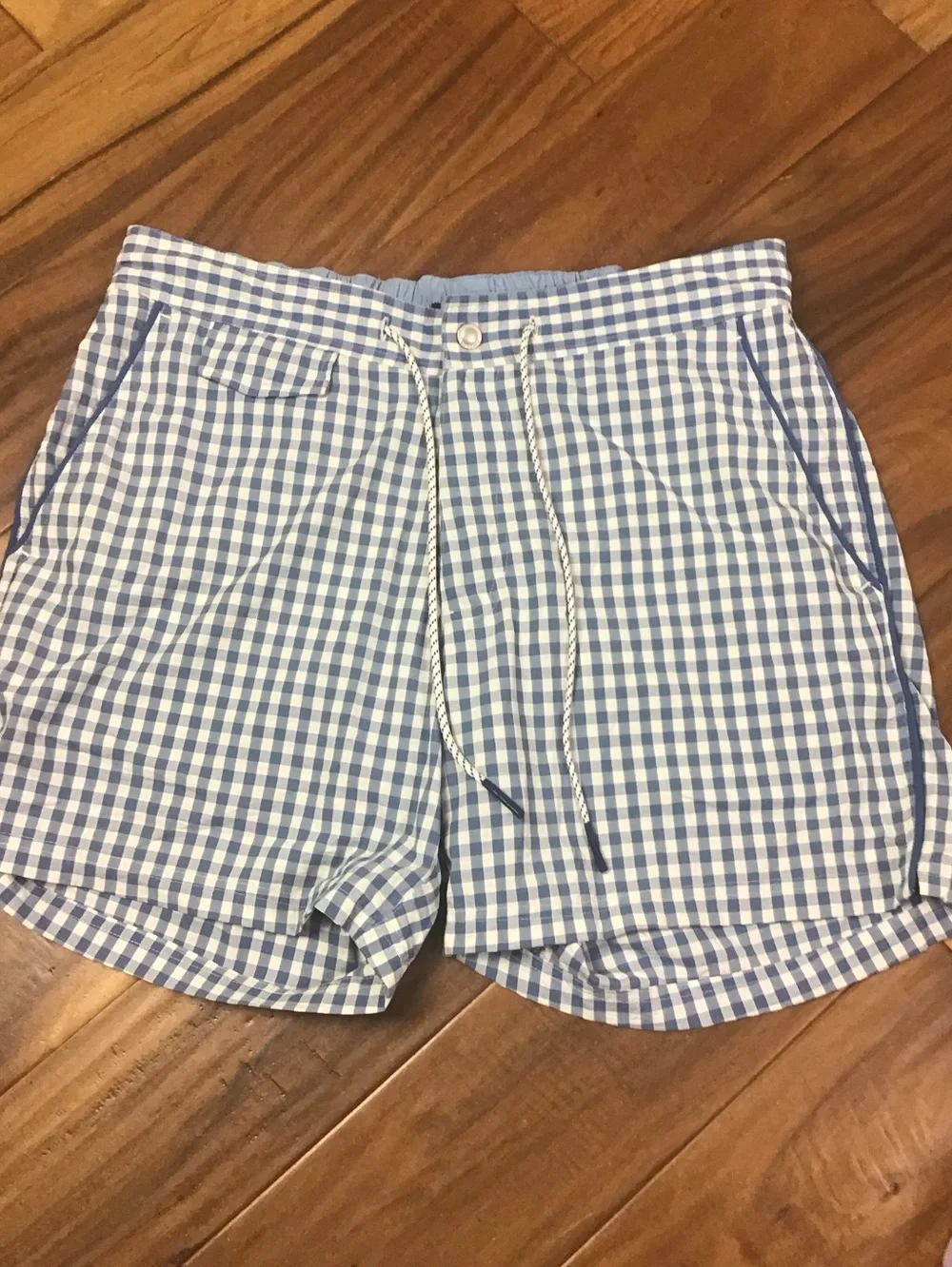 Bonobos Blue & White Seersucker Surf 5” Shorts w/Jersey Briefs Size Large